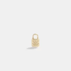 Coach 14K Gold Quilted Signature Padlock Single Stud Earring Jewelry Women Gold