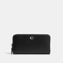 Coach Accordion Zip Wallet Large Purse Women Silver Black