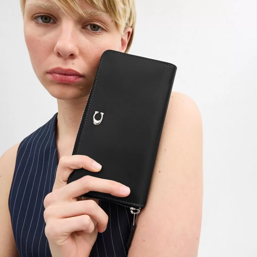 Coach Accordion Zip Wallet Large Purse Women Silver Black Coach Accordion Zip Wallet Large Purse Women Silver Black