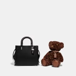 Coach Bear Collectible In Signature Shearling Travel Bag Womens Chocolate Brown
