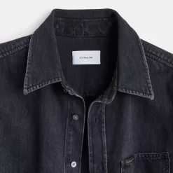 Coach Black Denim Shirt In Organic Cotton Tops Men Black