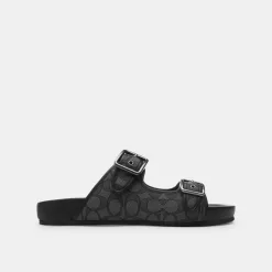 Coach Buckle Strap Sandal In Signature Jacquard Sandals Men Black