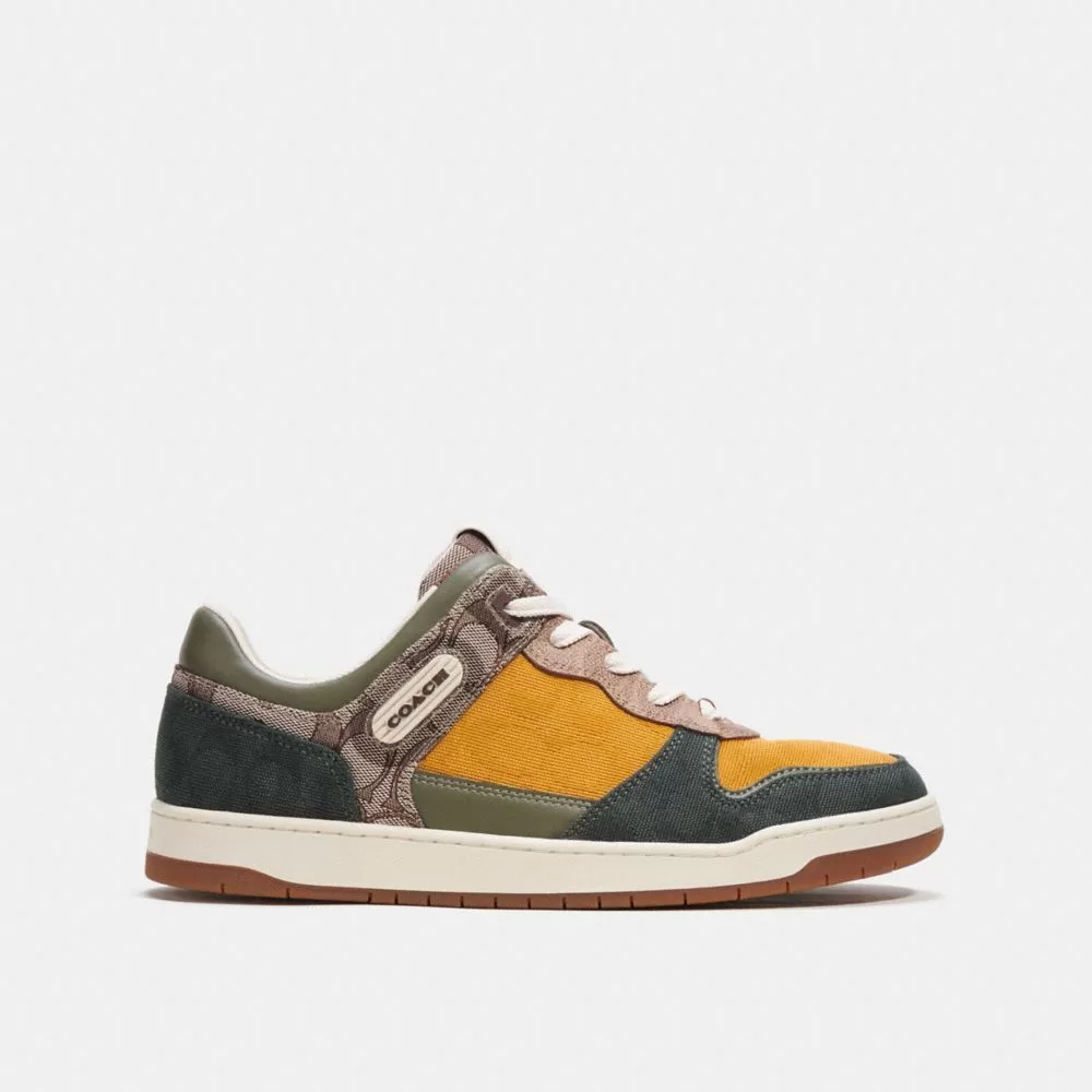 Coach C201 Sneaker In Mixed Signature Fabric Sneakers Men Green Coach C201 Sneaker In Mixed Signature Fabric Sneakers Men Green