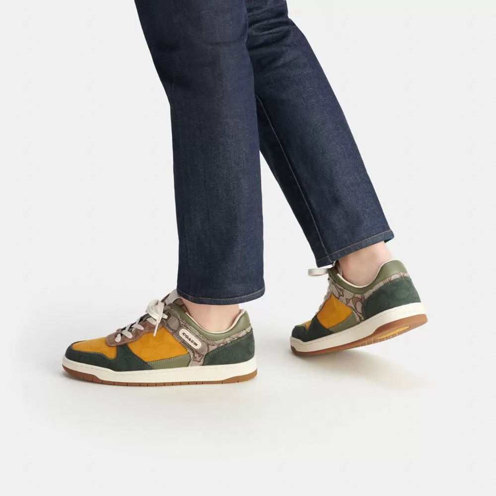 Coach C201 Sneaker In Mixed Signature Fabric Sneakers Men Green Coach C201 Sneaker In Mixed Signature Fabric Sneakers Men Green