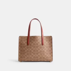 Coach Carter Carryall Bag 28 In Signature Canvas Handbag Women Brown Red