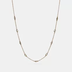 Coach Classic Crystal Pearl Necklace Jewelry Women Gold