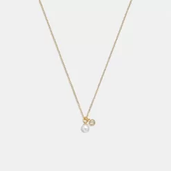 Coach Classic Pearl Pendant Necklace Jewelry Women Gold