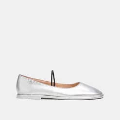 Coach Emilia Mary Jane In Silver Metallic Flat Shoes Women Silver