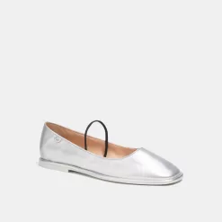 Coach Emilia Mary Jane In Silver Metallic Flat Shoes Women Silver