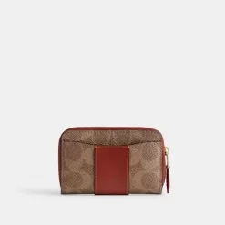 Coach Essential Small Zip Around Card Case In Signature Canvas Card Case Women Brown Red