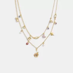 Coach Garden Charms Layered Necklace Jewelry Women Gold Multicolored