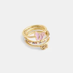 Coach Garden Charms Ring Set Jewelry Women Gold Multicolored