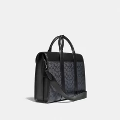 Coach Gotham Portfolio Bag In Signature Canvas Briefcase Men Black Copper Gray Black