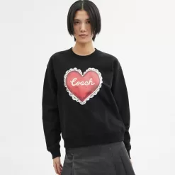 Coach Heart Crewneck Sweater Tops Women Black