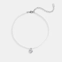 Coach Heart Pearl Choker Necklace Jewelry Women Silver