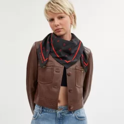 Coach Hearts Print Silk Square Scarf Women Black Red