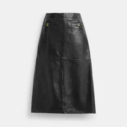 Coach Heritage C Long Leather Skirt Bottoms Women Black