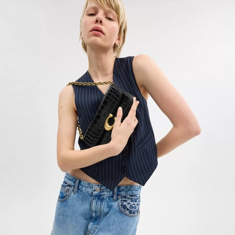 Coach Idol Bag 23 In Alligator Shoulder Bag Women Black Coach Idol Bag 23 In Alligator Shoulder Bag Women Black