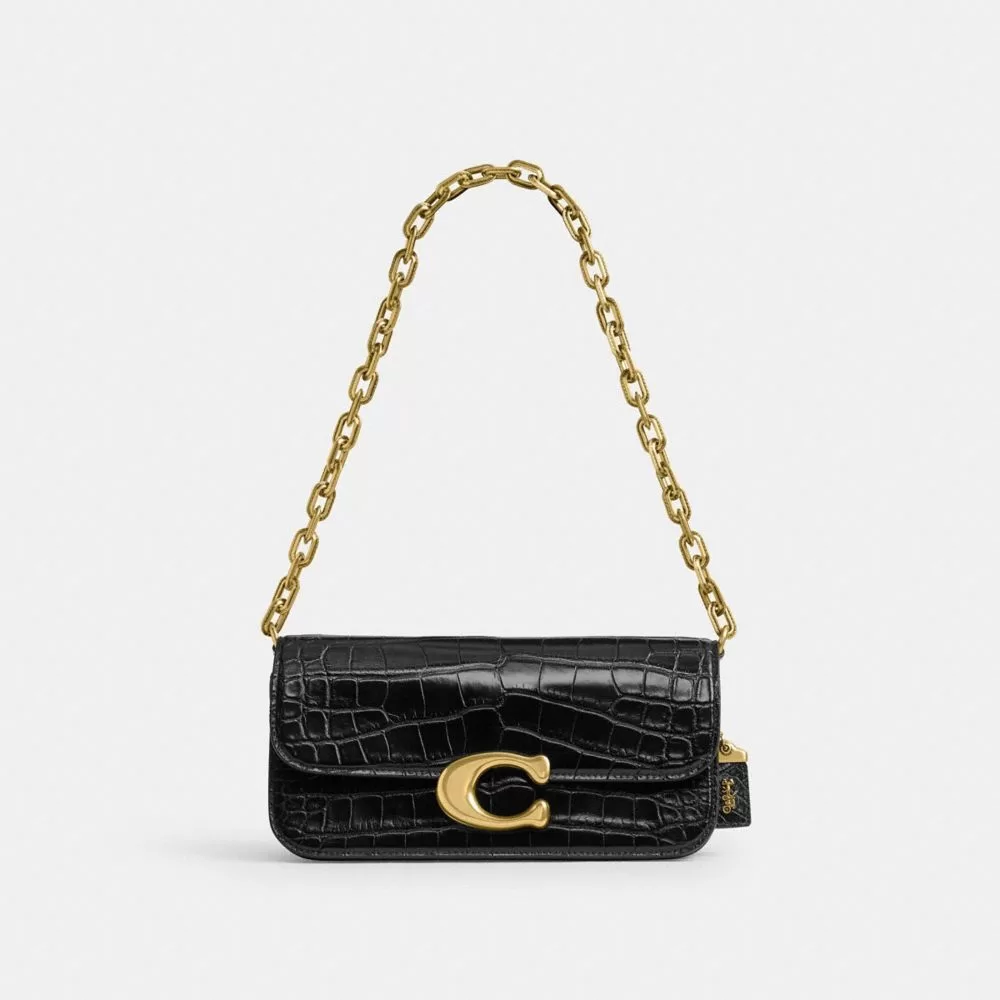 Coach Idol Bag 23 In Alligator Shoulder Bag Women Black Coach Idol Bag 23 In Alligator Shoulder Bag Women Black