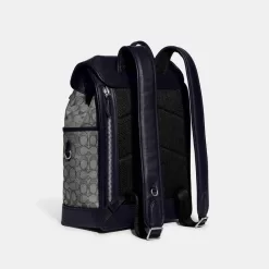 Coach League Flap Backpack In Signature Jacquard Backpacks Men Navy