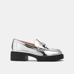 Coach Leah Loafer In Silver Metallic Flat Shoes Women Silver