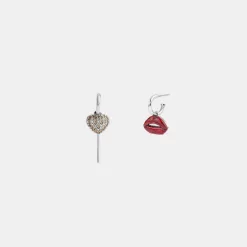Coach Lollipop And Lips Mismatch Earrings Jewelry Women Silver Multicolor
