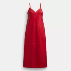 Coach Long Leather Dress Dress Women Red