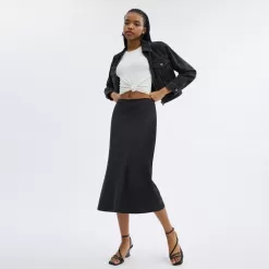 Coach Long Satin Midi Skirt Bottoms Women Black