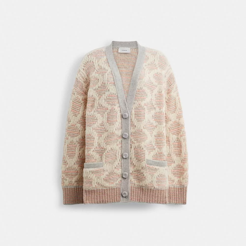 Coach Long Signature Cardigan Tops Women Pink Multicolor Coach Long Signature Cardigan Tops Women Pink Multicolor