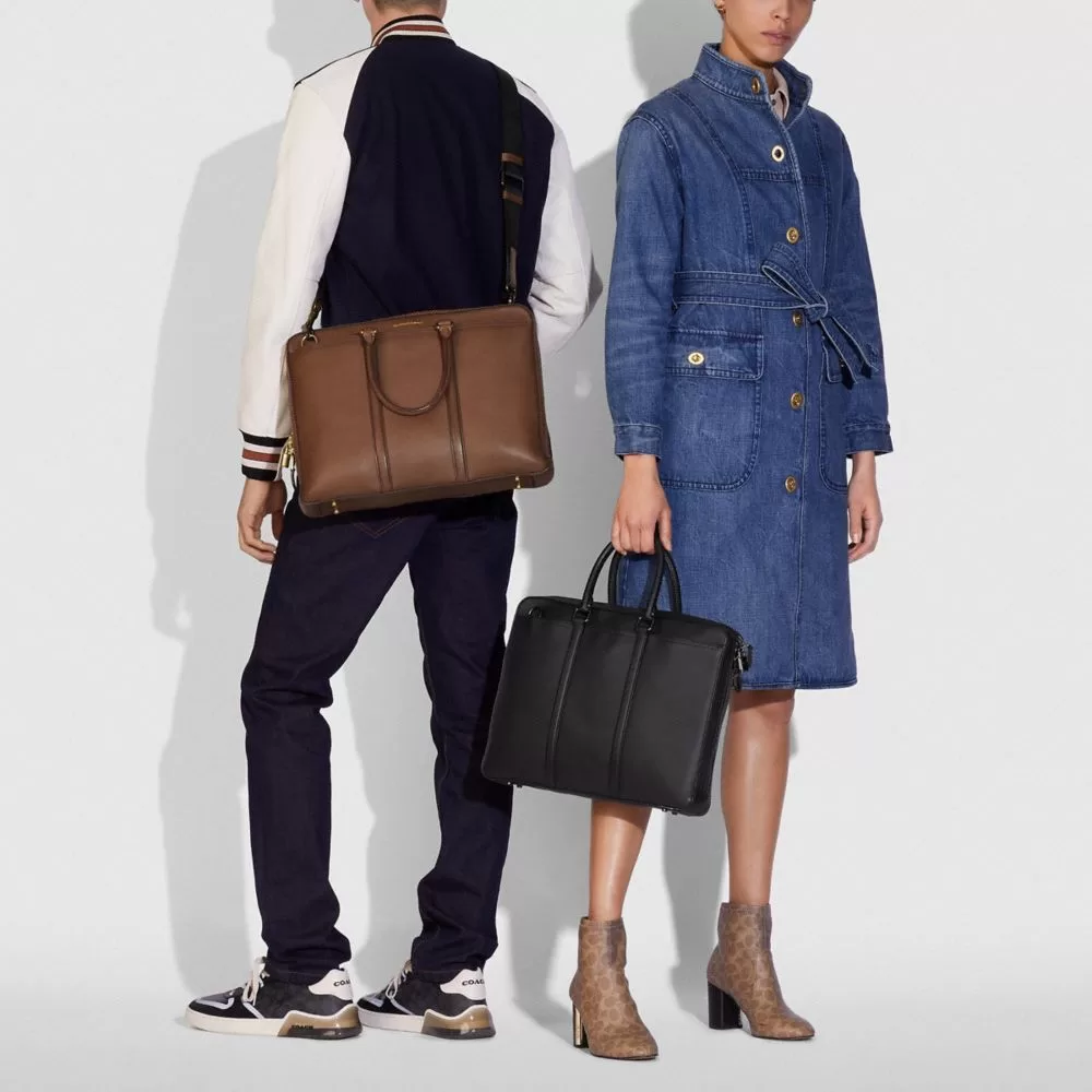 Coach Metropolitan Slim Brief Briefcase Men Black Copper Black Coach Metropolitan Slim Brief Briefcase Men Black Copper Black