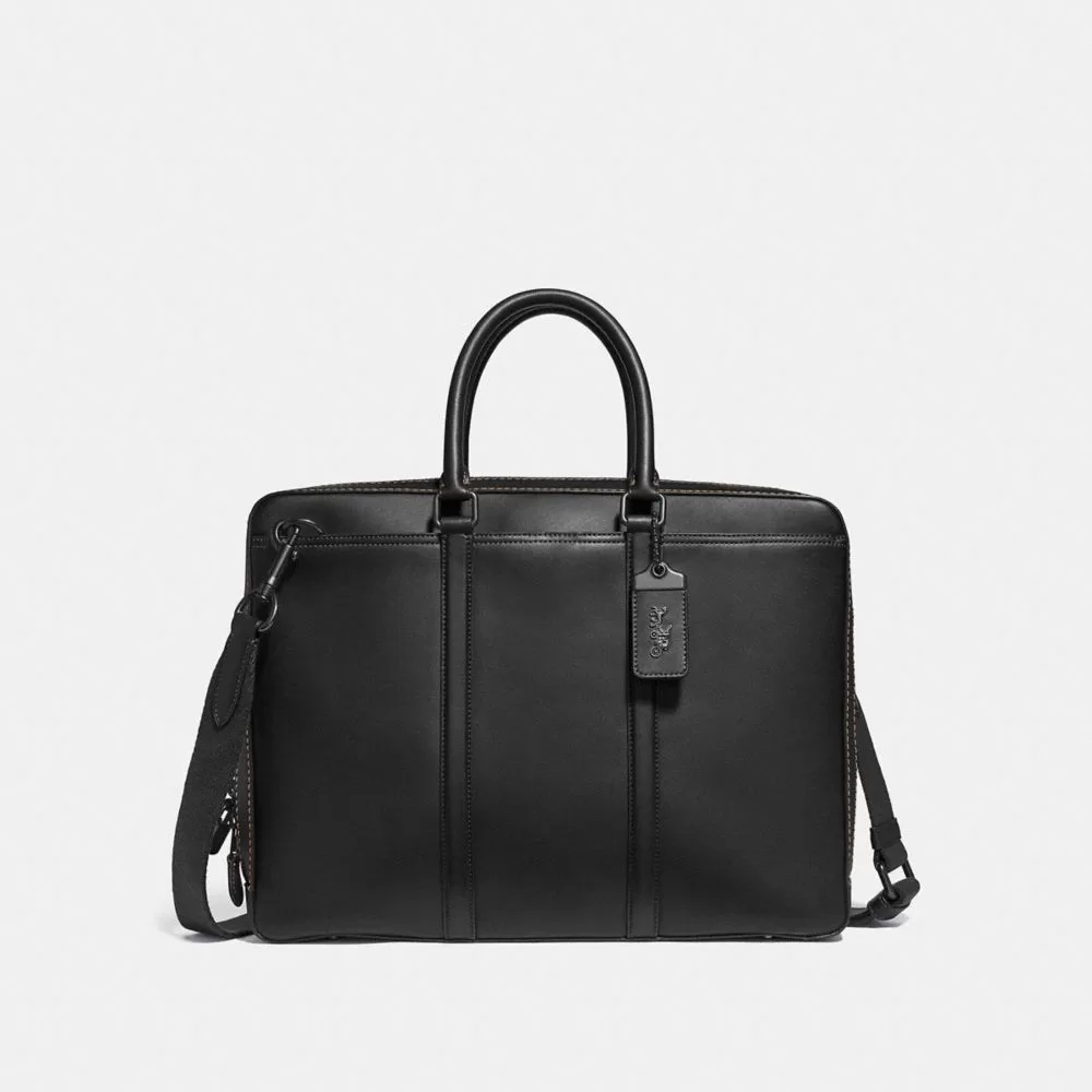 Coach Metropolitan Slim Brief Briefcase Men Black Copper Black Coach Metropolitan Slim Brief Briefcase Men Black Copper Black