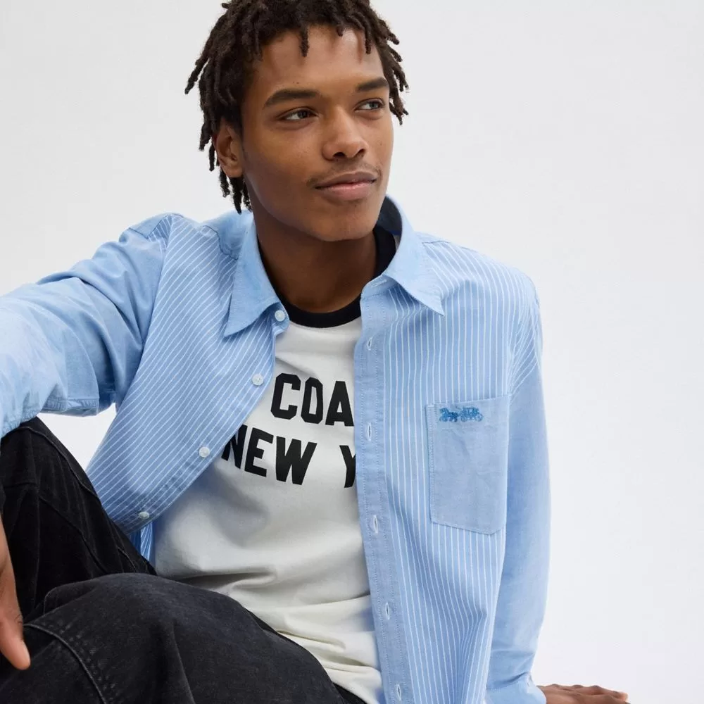 Coach Mix Media Shirt Tops Men Blue White Coach Mix Media Shirt Tops Men Blue White
