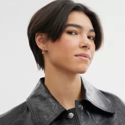 Coach Pave Heart Huggie Earrings Jewelry Women Gold Pink Multicolor