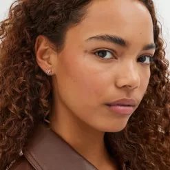 Coach Pave Heart Stud Earrings Jewelry Women Gold Pink Multicolor