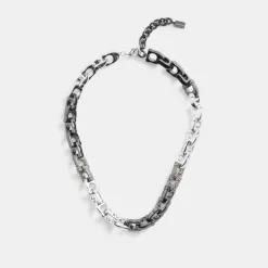 Coach Pave Signature Mixed Chain Necklace Jewelry Women Silver