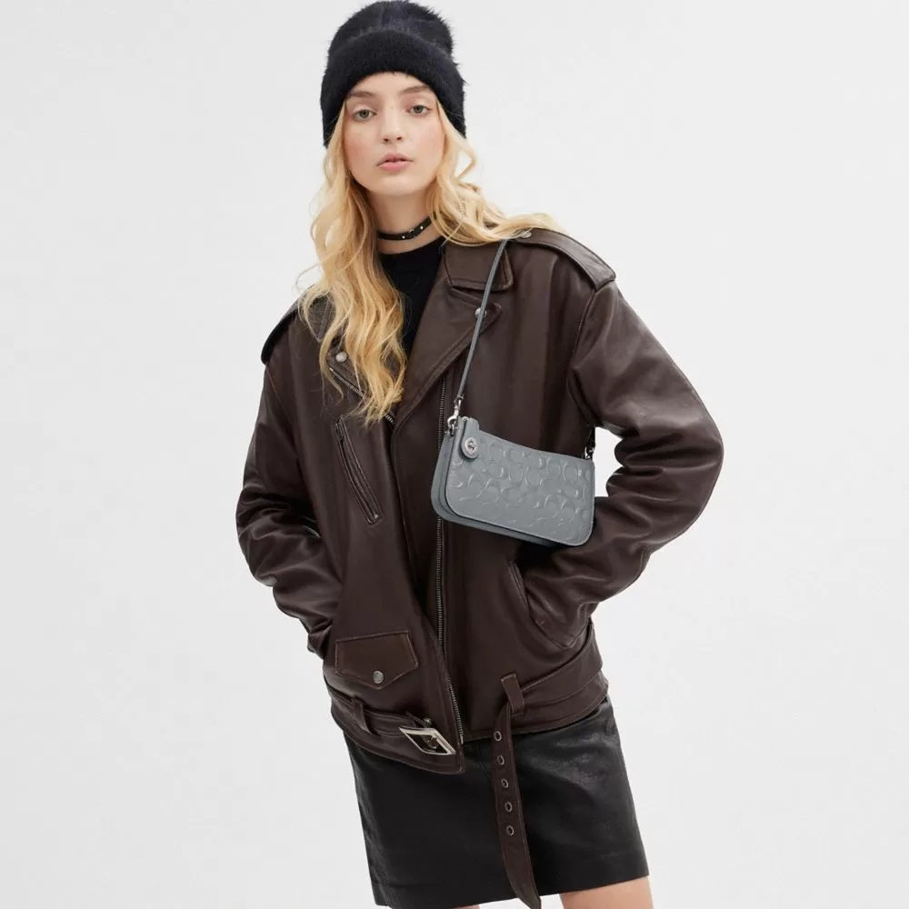 Coach Penn Shoulder Bag In Signature Leather Shoulder Bag Women Silver Gray Blue Coach Penn Shoulder Bag In Signature Leather Shoulder Bag Women Silver Gray Blue