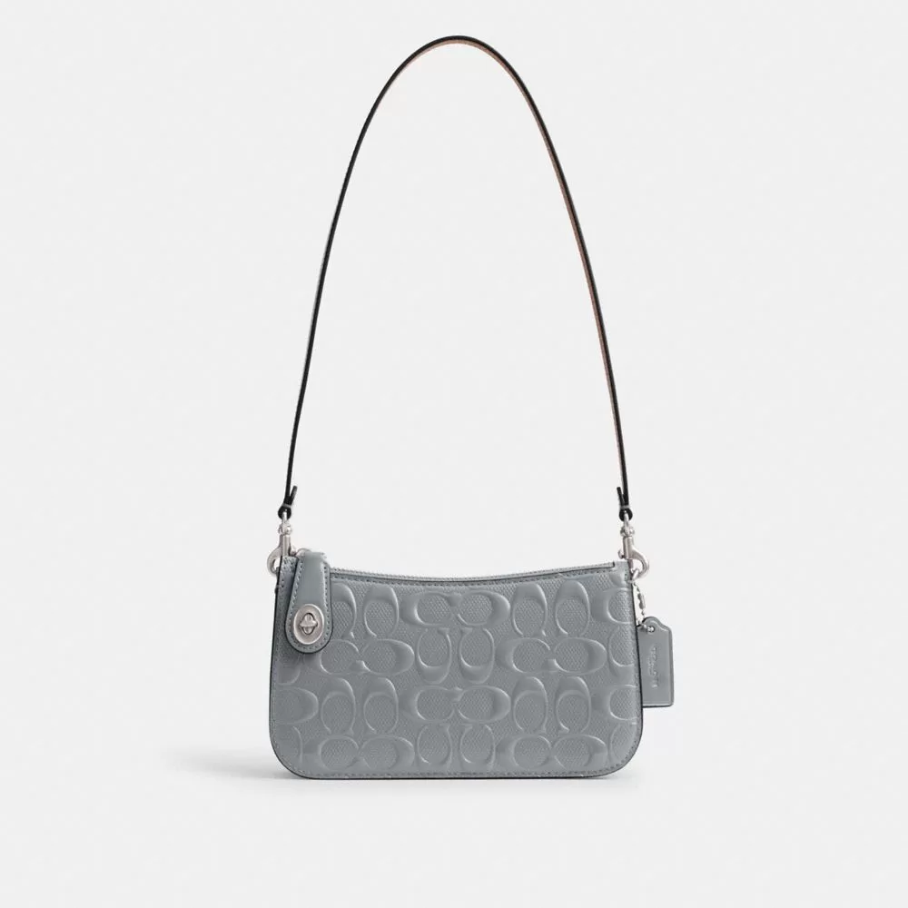 Coach Penn Shoulder Bag In Signature Leather Shoulder Bag Women Silver Gray Blue Coach Penn Shoulder Bag In Signature Leather Shoulder Bag Women Silver Gray Blue