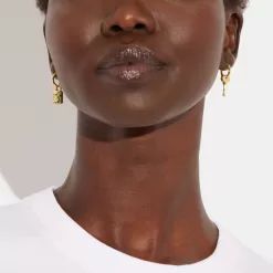 Coach Quilted Padlock Key Mismatch Earrings Jewelry Women Gold Black