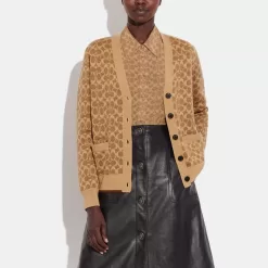 Coach Signature Cardigan Tops Women Brown