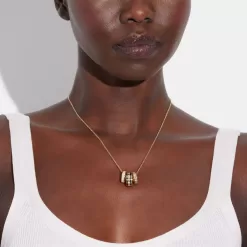 Coach Signature Enamel Necklace Jewelry Women Gold Black