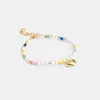 Coach Signature Heart Beaded Pearl Bracelet Jewelry Women Gold Multicolor