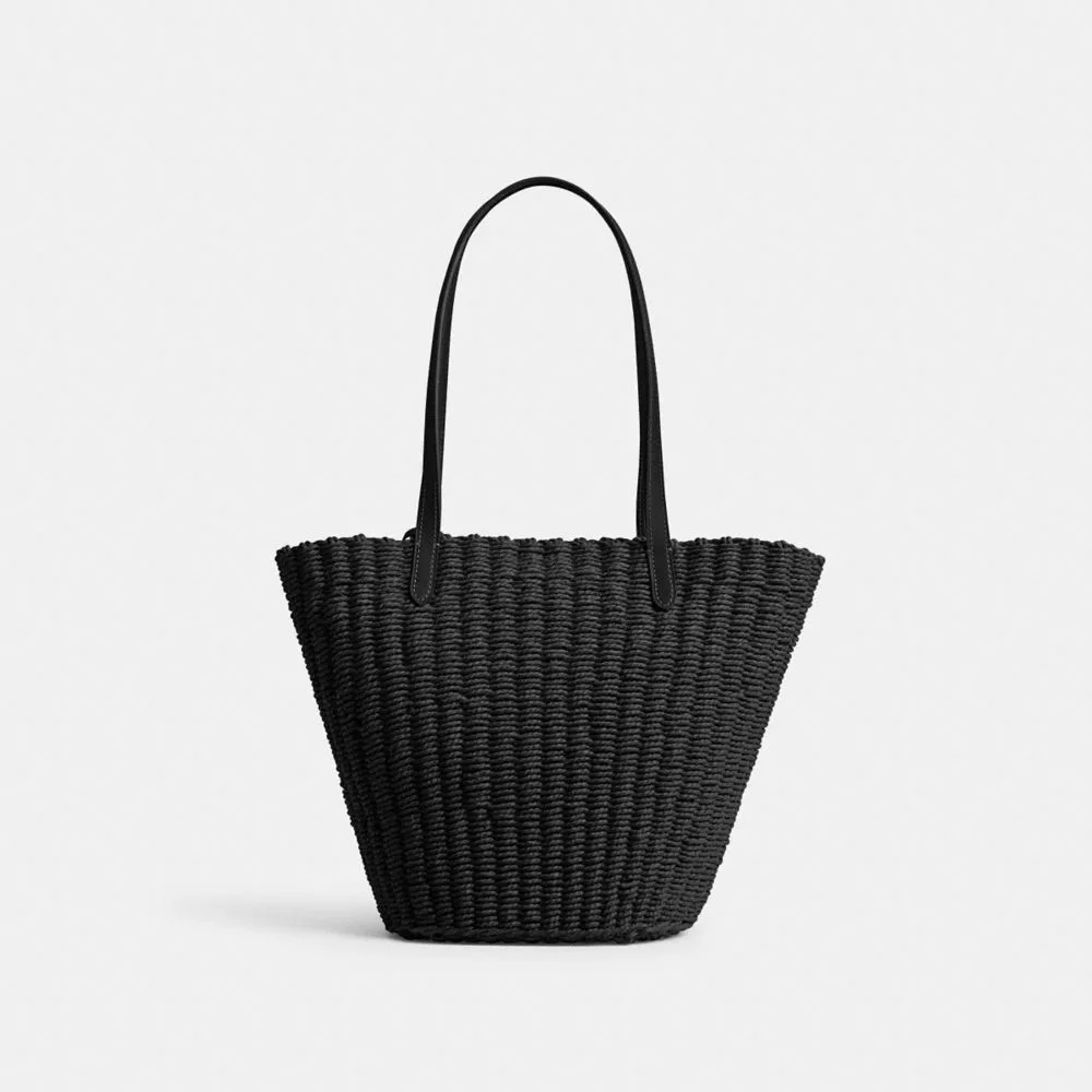 Coach Small Straw Tote Tote Bags Women Silver Black Coach Small Straw Tote Tote Bags Women Silver Black