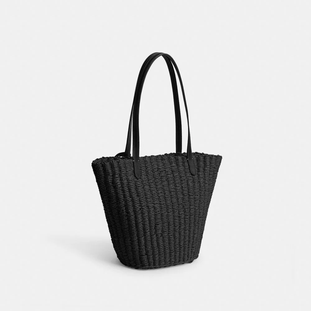 Coach Small Straw Tote Tote Bags Women Silver Black Coach Small Straw Tote Tote Bags Women Silver Black