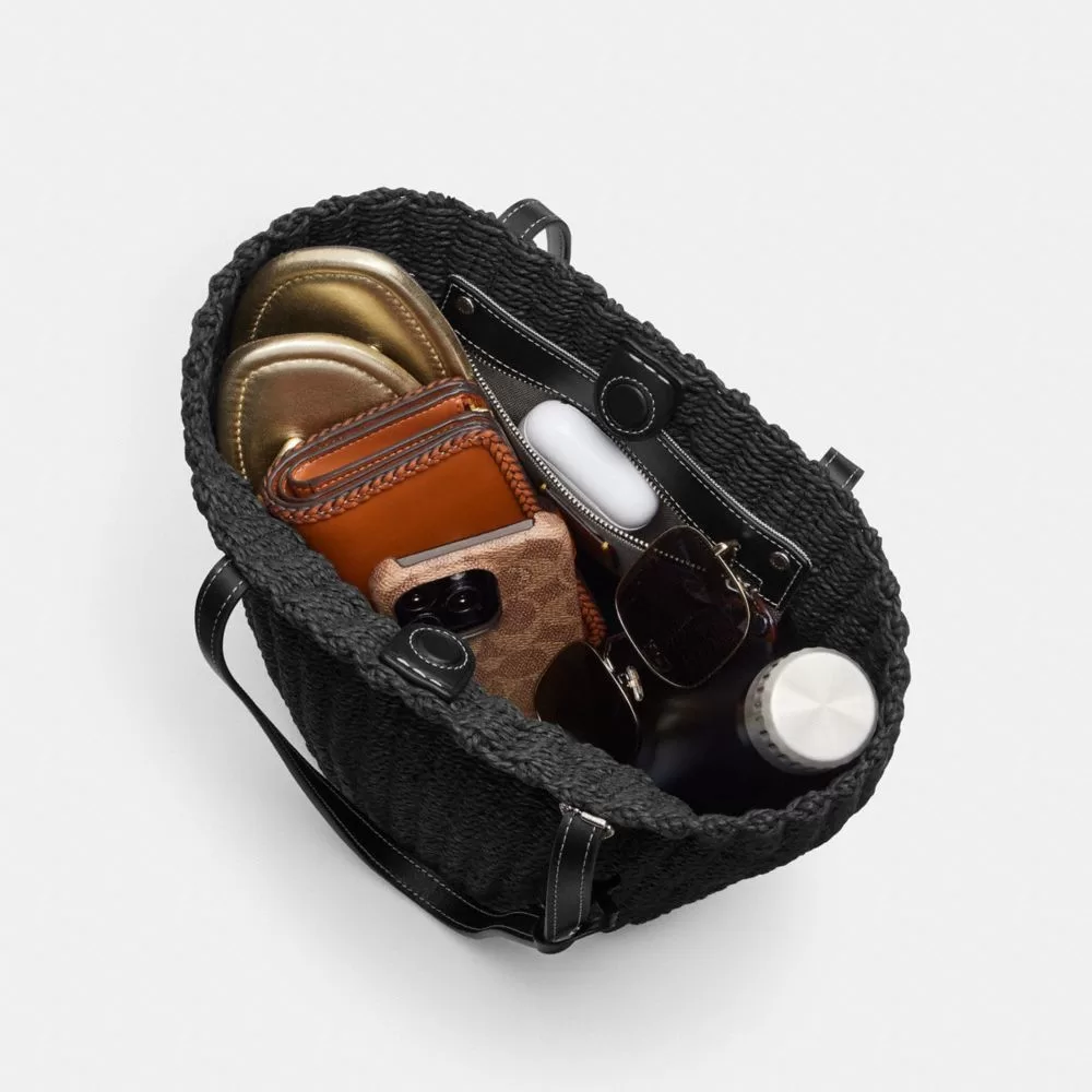 Coach Small Straw Tote Tote Bags Women Silver Black Coach Small Straw Tote Tote Bags Women Silver Black