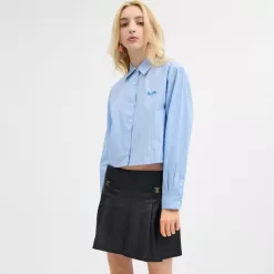 Coach Striped Cropped Button Up Shirt Tops Women Blue Multicolored