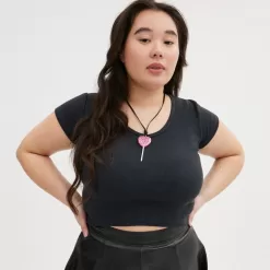 Coach The Lil Nas X Drop Heart Lollipop Necklace Jewelry Women Silver Pink