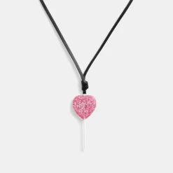 Coach The Lil Nas X Drop Heart Lollipop Necklace Jewelry Women Silver Pink