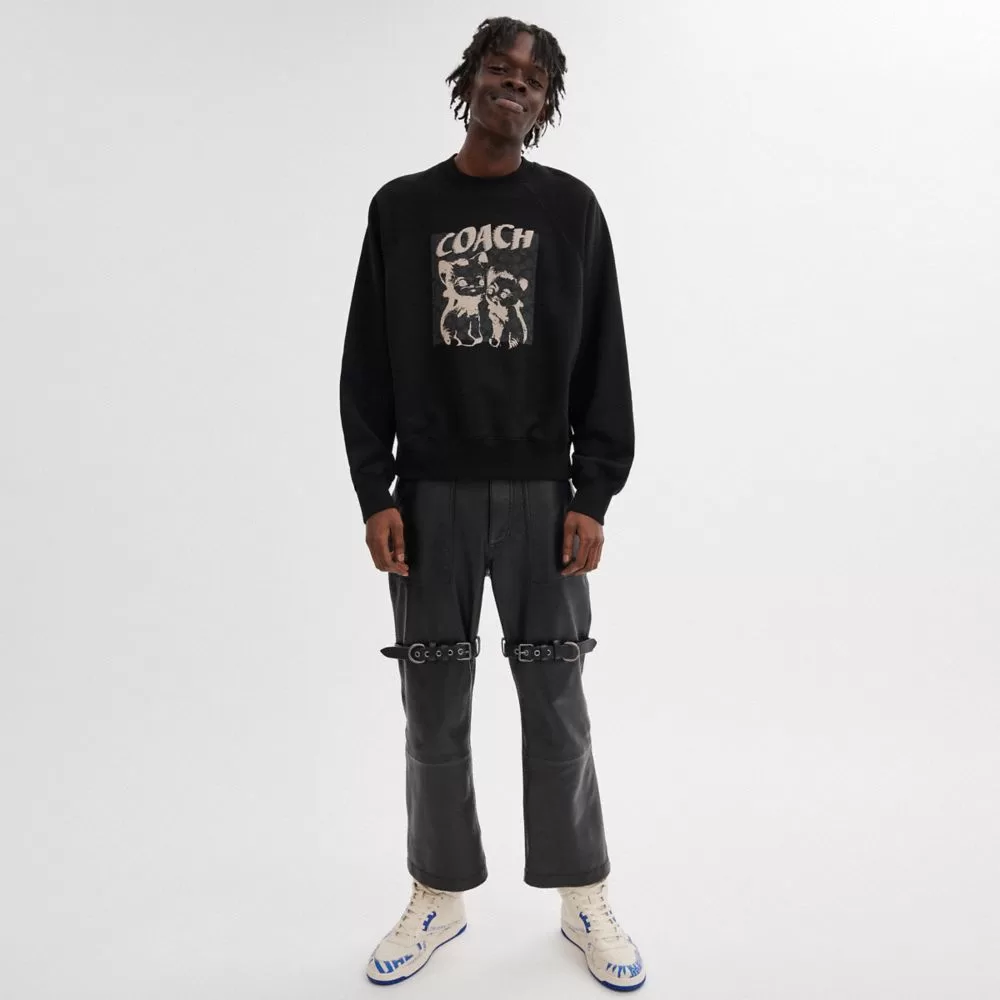 Coach The Lil Nas X Drop Signature Cats Crewneck Sweatshirt Tops Men Black Coach The Lil Nas X Drop Signature Cats Crewneck Sweatshirt Tops Men Black