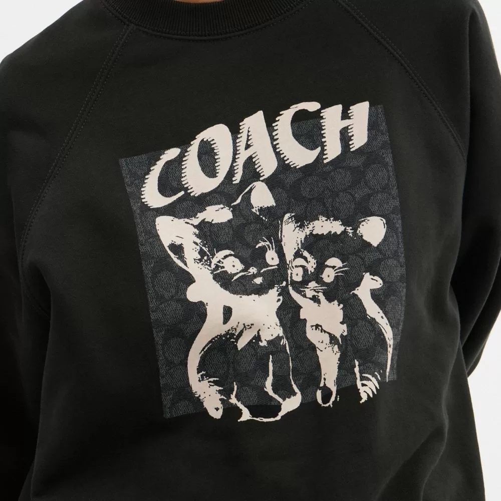 Coach The Lil Nas X Drop Signature Cats Crewneck Sweatshirt Tops Men Black Coach The Lil Nas X Drop Signature Cats Crewneck Sweatshirt Tops Men Black
