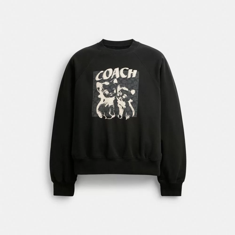 Coach The Lil Nas X Drop Signature Cats Crewneck Sweatshirt Tops Men Black Coach The Lil Nas X Drop Signature Cats Crewneck Sweatshirt Tops Men Black
